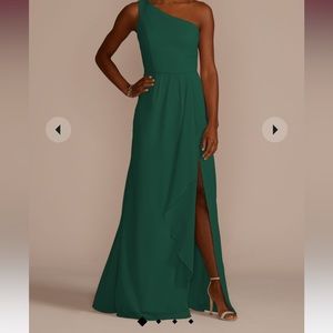 David’s Bridal chiffon one-shoulder bridesmaid dress with cascade